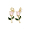 Brass Enamel Charms, Flower, Rack Plating, Long-Lasting Plated, Lead Free & Cadmium Free, with Jump Ring, Real 18K Gold Plated, Pink, 13x6.5x1.5mm, Hole: 2mm