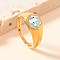 304 Stainless Steel with Cubic Zirconia Finger Rings, Hexagon, Golden, Light Cyan, US Size 6(16.5mm)