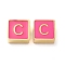 304 Stainless Steel Enamel Beads, Real 14K Gold Plated, Square with Letter, Letter C, 8x8x4mm, Hole: 2mm