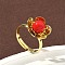 Brass Adjustable Finger Rings for Women, Flower, with ABS Imitation Pearl, Ion Plating(IP), Long-Lasting Plated, Lead Free & Cadmium Free, Golden, 15x16mm, Inner Diameter: 19mm