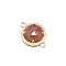 Natural Strawberry Quartz Connector Charms, Half Round Links, with Golden Brass Findings and Cubic Zirconia, Faceted, 18x13x5mm