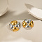 Stainless Steel Two Tone Flat Round Stud Earrings, Platinum & Golden, 21.4mm