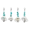 4Pcs 4 Styles Sea Animal Alloy & Natural Shell Pendant Decorations, Synthetic Turquoise Chip & Lobster Clasps Charms for Bag Ornaments, Antique Silver & Platinum, 66~68.5mm, 1pc/style