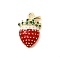 Brass Micro Pave Cubic Zirconia Pendants, Strawberry, with Enamel, Light Gold, Misty Rose, 17.5x11.5x4.5mm, Hole: 1.6mm