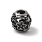 304 Stainless Steel European Beads, Large Hole Beads, Rondelle with Flower, Antique Silver, 10.5x10mm, Hole: 4.5mm