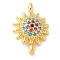 Brass Micro Pave Cubic Zirconia Connector Charms, Sun, Real 18K Gold Plated, 16.5x11x4.5mm, Hole: 1.4mm