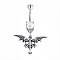 316L Surgical Stainless Steel Pave Clear Cubic Zirconia Curved Barbell Dangle Belly Rings, Stainless Steel Color, Bat, Bar Length: 3/8