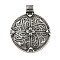 Viking Odin 304 Stainless Steel Pendants, Flat Round with Cross Charm, Antique Silver, 43.5x35x7mm, Hole: 5mm