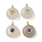 Natural Grey Agate Flat Round Pendants, with Brass Micro Pave Cubic Zirconia Findings, Golden, The Color Of Zircon Is Random, 18.5x14x8mm, Hole: 2x1mm