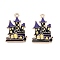 Halloween Theme Rack Plating Alloy Enamel Pendants, Cadmium Free & Nickel Free & Lead Free, Light Gold, Haunted House/Castle, 28x20x2.5mm, Hole: 1.8mm