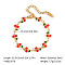 304 Stainless Steel Enamel Red Cherry Link Chain Bracelets for Women, Real 18K Gold Plated, 6-1/2 inch(16.5cm)