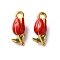 304 Stainless Steel Enamel Pendants, Ion Plating, Flower, Golden, Red, 20x8x6.5mm, Hole: 2mm