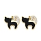 304 Stainless Steel Enamel Charms, with Crystal Rhinestone, Ion Plating(IP), Cat Shape Charms, Real 18K Gold Plated, Black, 18.5x20.5x2.5mm, Hole: 1.4mm