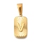 304 Stainless Steel Pendants, Rectangle with Letter Charm, Real 18K Gold Plated, Letter V, 22x12.5x4mm, Hole: 8x4mm