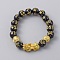Om Mani Padme Hum Mala Bead Bracelet, Alloy Pi Xiu & Acrylic Beaded Stretch Bracelet for Women, Black, Inner Diameter: 2-1/8 inch(5.3cm)