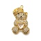 Rack Plating Brass Micro Pave Cubic Zirconia Pendants, Long-Lasting Plated, Lead Free & Cadmium Free, Bear Charms, Real 18K Gold Plated, 27x16x5.5mm, Hole: 1.5mm