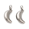 304 Stainless Steel Charms, Moon Charm, Stainless Steel Color, 10.5x4.5x2.5mm, Hole: 1.8mm