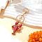Lobster Shape Alloy Enamel & Rhinestone Pendant Keychain, with Key Ring and Lobster Claw Clasps, Golden, 120mm