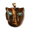 Natural Tiger Eye & Synthetic Turquoise Pendants, Leopard Charms with Brass Findings and Loops, Golden, 32.5x29x10mm, Hole: 6x4mm