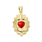 Brass Enamel Pendants, Cadmium Free & Nickel Free & Lead Free, Real 18K Gold Plated, Cross Heart Charms, Red, 24.5x16x3.5mm, Hole: 5x4mm