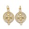 Brass Micro Pave Clear Cubic Zirconia Pendants, Long-Lasting Plated, with Jump Rings, Flat Round with Bee, Real 18K Gold Plated, 20x12x2mm