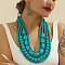 Wood Beaded Multilayer Necklaces & Dangle Earrings Sets, Dark Turquoise, 640~720mm