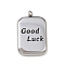 304 Stainless Steel Pendants, Rectangle & Good Luck, Stainless Steel Color, 17x10.5x3mm, Hole: 1.4mm