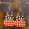 Thanksgiving Day Pumpkin Stainless Steel Wood Dangle Earrings, Platinum, Coral, 60x30mm