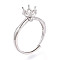 Rhodium Plated 925 Sterling Silver Micro Pave Cubic Zirconia Engagement Solitaire Ring Settings, Adjustable Prong Ring Components, Platinum, Tray: 4.5mm, 7mm, Inner Diameter: 16.2mm