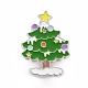 クリスマスツリーのエナメルピン  バックパック服の合金バッジ  プラチナ  グリーン  33x23.5x1.5mm JEWB-G010-21P-1