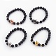Bracelets extensibles en perles d'agate noire naturelle (teintes) BJEW-JB03966-1