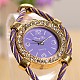 女性の黄金のトーンステンレススチールの時計バングル  フラットラウンド合金クォーツラインストーンの時計ダイヤルで  紫色のメディア  37~43x50~55mm WACH-F008-07C-4