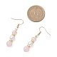 Круглые серьги с подвесками из натурального розового кварца EJEW-JE06778-02-3