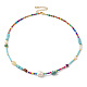 Natural Turquoise & & Pearl & Glass Seed Beaded Necklace for Women NJEW-G099-05G-1