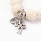 Cross & Heart Lava Rock Beads Charm Stretch Bracelets BJEW-D322-02-3