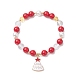 Bracelet extensible à perles rondes en jade mashan et cristal de quartz teint naturel avec breloques d'arbre de Noël en alliage d'émail BJEW-TA00266-1