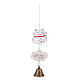 磁器招き猫風鈴  風景の屋外バルコニーの装飾のための合金の鐘の吊り下げ飾り  木のラッキーカード付き  ホワイト  255mm  カタログ番号：50x51mm HJEW-WH0068-03B-1