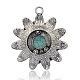Antique Silver Tone Alloy Synthetic Turquoise Flower Big Pendants PALLOY-J447-01AS-2