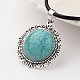 Flat Round Tibetan Style Alloy Synthetic Turquoise Pendant Necklaces NJEW-F197-17-2