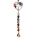 チャクラ テーマ天然宝石ビッグ ペンダント装飾  ランダムカラーの手編みコードとストーンチップタッセル付き  命の木とハート  銀  35cm HJEW-PW0001-004E-S-1