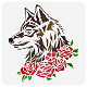 FINGERINSPIRE Wolf Rose Painting Stencil 11.8x11.8inch Reusable Floral Wolf Stencil Plastic Rose Drawing Template Animal Theme Stencil Hollow Out Stencils for Painting on Wood Wall DIY Home Decor DIY-WH0391-0480-1