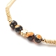 Natural Agate & Brass Clover Beaded Cord Bracelet BJEW-JB08366-01-4