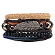 Foglia cordoncino di cuoio intrecciato lega regolabile in perline di legno bracciali a più fili BJEW-P0001-20-1