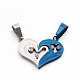 Valentine's Couple Jewelry Lovers 304 Stainless Steel Rhinestone Heart with Word I Love You Spilt Pendants STAS-E090-83-2