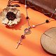 Collana con perle di rosario rotonde con teschio e turchese sintetico e pietra lavica naturale NJEW-JN04388-5