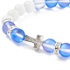 5 pièces 5 couleurs pierre de lune synthétique & oeil de chat & zircone cubique croix perlée bracelet extensible pour femme BJEW-JB08972-6