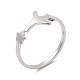 304 Stainless Steel Star & Airplane Open Cuff Ring for Women RJEW-M149-12P-3