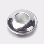 Perles séparateurs en laiton, rondelle, couleur argentée, 5x2mm, Trou: 1.5~2mm