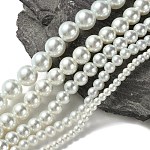 Gefärbten Glasperlen runde Perlen-Stränge, weiß, 4 mm / 6 mm / 8 mm / 10 mm / 12 mm, Bohrung: 1 mm, ca. 70~216 Stk. / Strang