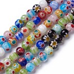 Main verre millefiori chapelets de perles rondes, couleur mixte, 6mm, Trou: 1mm, Environ 65~66 pcs/chapelet, 14.5 pouce